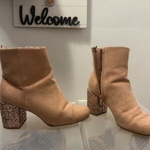 Elegant Pink Ankle Boots with Glitter Heel